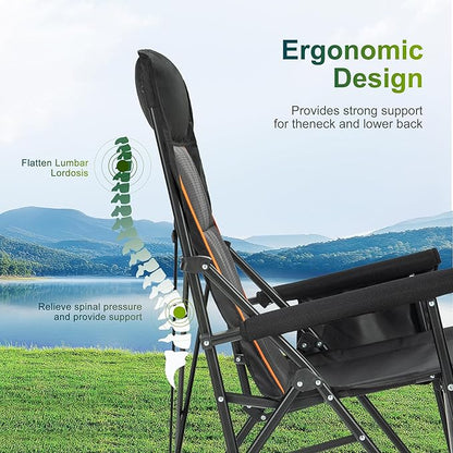 ALPHA CAMP Oversized Folding Camping Chairs for Adults High Backrest Heavy Duty Lawn Chairs Support 500 LBS Portable Camp Chairs with Cup Holders Large Side Pocket Outdoor Chair