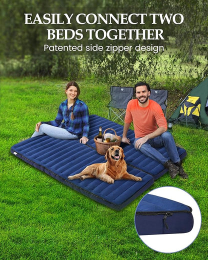 Inflatable Sleeping Pad for Camping, Extra-Thick 4.75 Inch Air Mattress with Soft Cotton Top, Machine Washable, Family Lightweight 4-Season Pad for Camping, Traveling & Hiking, Blue
