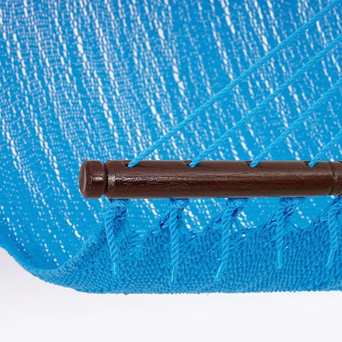 Lazy Daze Hammocks 10.5 FT Double 2 Person Caribbean Rope Hammock, Hand Woven Polyester Hammock with Spreader Bars, for Outside Outdoor Backyard Patio Poolside,450 LBS Capacity,SkyBlue