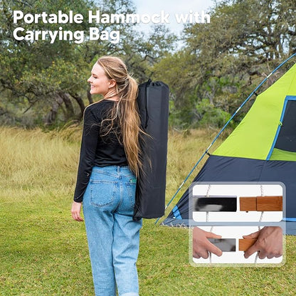 SUNCREAT Hammocks 14 FT Quick Dry Hammock Double Size with Spreader Bar, 2 Person Hammock for Outdoor Patio Yard Poolside, 450 lbs Capacity, Light Gray