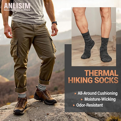 Anlisim Merino Wool Warm Boot Hiking Socks Thermal Extra Thick Winter Cozy Crew Comfy Cushioning Work Women Men Socks 4 Pairs