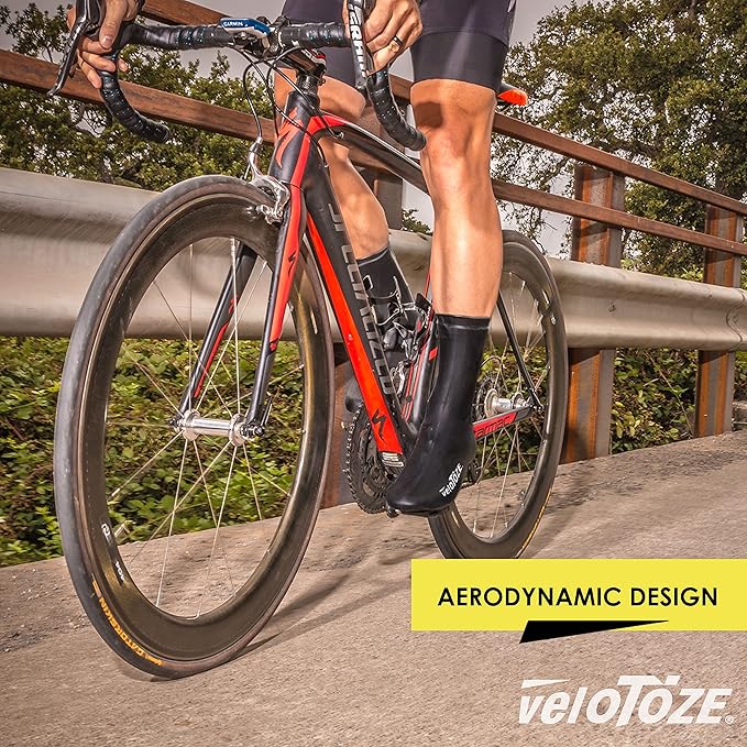 veloToze Tall Silicone Shoe Cover with Snaps - Covers Road Cycling Shoes - Waterproof, Windproof Reusable Boot-Style Overshoes for Bike Rides in Winter, Rain, Cold Weather Biking - for Men and Women