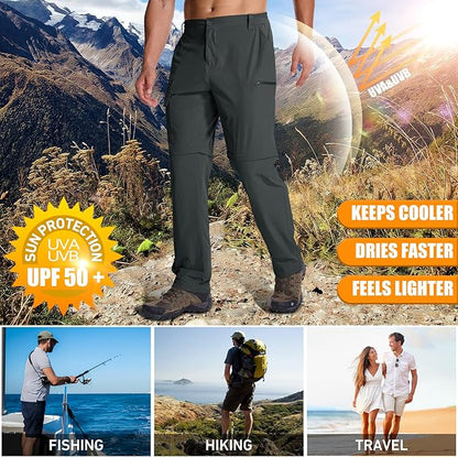 Mens Hiking Pants Convertible Quick Dry Zip Off Fishing Travel Safari Pants