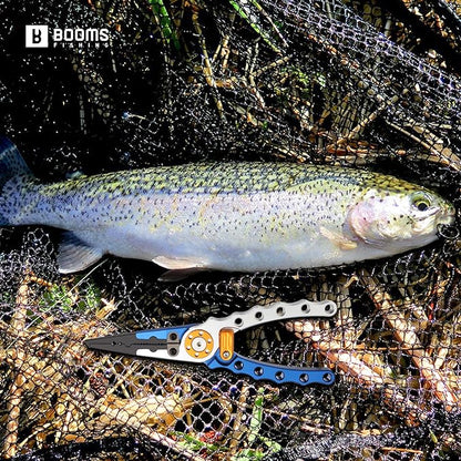 Booms Fishing X1 Aluminum Fishing Pliers Saltwater, Surf Fishing Tackle Kit, Fishing Multitool Hook Remover Braided Fishing Line Cutting and Split Ring with Coiled Lanyard and Sheath