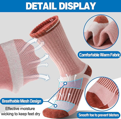 5 Pairs Merino Wool Hiking Socks Warm Thermal Winter Cozy Cushioned Moisture Wicking Socks for Women & Men