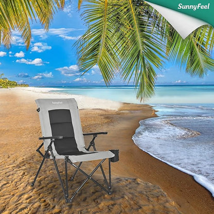 SUNNYFEEL Ergonomic High Back Camp Chair - 500lbs Heavy Duty Folding Chair, UV-Resistant Portable Camp Chair with Hard Armrests, Cup Holder＆ Bag for Outdoor, Basebal, Travel, Sports, Hiking, Fishing