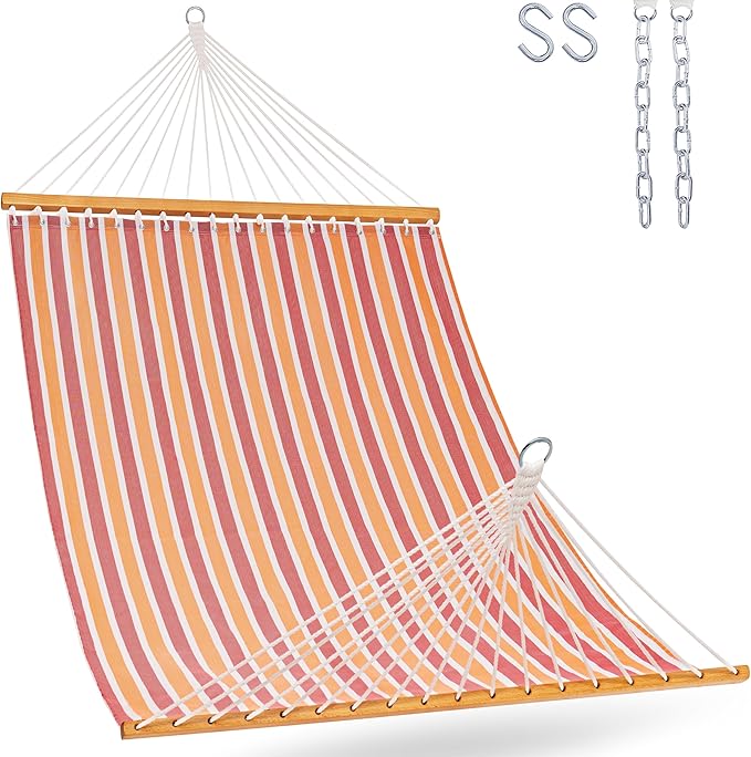 Lazy Daze Hammocks Quick Dry Hammock with Spreader Bar Textliene Fabric Double 2 Person Hammock with Chains Outdoor Patio Poolside Backyard Beach 450 lbs Capacity, Red Stripes