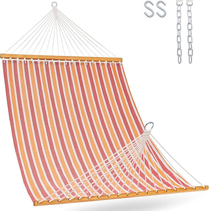 Lazy Daze Hammocks Quick Dry Hammock with Spreader Bar Textliene Fabric Double 2 Person Hammock with Chains Outdoor Patio Poolside Backyard Beach 450 lbs Capacity, Red Stripes