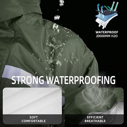Coralrain Rain Suit Safety Waterproof Rain Jacket and Trouser Suit Raincoat With Hood lining For Men Women Adults Breathable