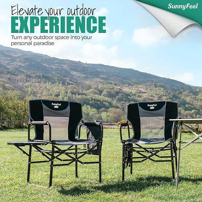 SUNNYFEEL Oversized Camping Directors Chair 500 LBS Heavy Duty, Portable Folding Chair with Side Table, Pocket for Beach, Fishing,Trip,Picnic,Lawn,Concert Outdoor Foldable Camp Chairs