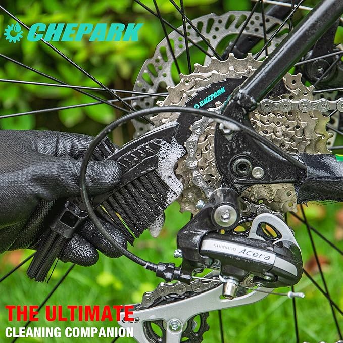 CHEPARK Bike Drivetrain cleaning & lubricating Essentials Kit with bike Degreaser,bike Lubricant Brush Tool- Bicycle Maintenance for Mountain Road Bikes (100P)