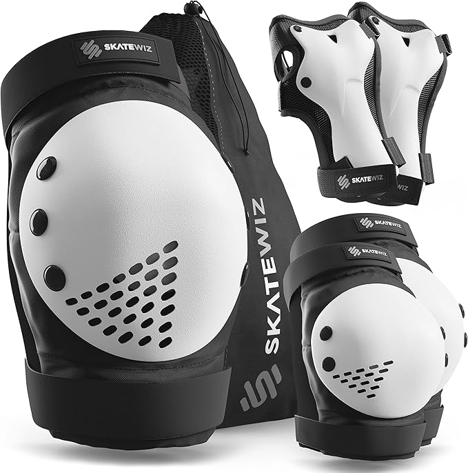 SKATEWIZ Skateboard Pads Protective Gear Set for Kids and Adults - Smash - Roller Skate Pads [6pc] with Wrist Guards - Skating Protective Gear - Roller Derby