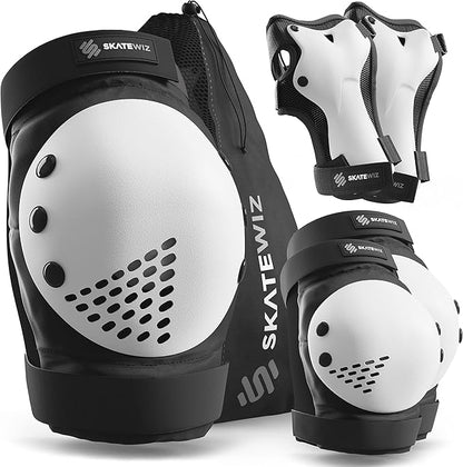 SKATEWIZ Skateboard Pads Protective Gear Set for Kids and Adults - Smash - Roller Skate Pads [6pc] with Wrist Guards - Skating Protective Gear - Roller Derby