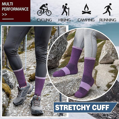 Anlisim Merino Wool Hiking Socks for Women Thermal Winter Warm Boot Work Cushion Socks 5 Pairs
