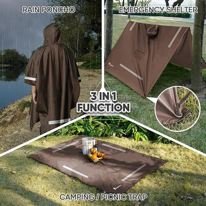 PTEROMY Hooded Rain Poncho for Adult with Pocket, Waterproof Lightweight Unisex Raincoat for Hiking Camping Emergency