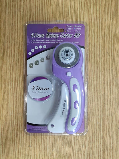 Headley Tools 45mm Rotary Cutter for Fabric, Ergonomic Handle Rolling Cutter with Safety Lock for Fabric Leather Crafting Sewing Quilting, Fabric Cutter Wheel Perfect for Left & Right Hand (Purple)