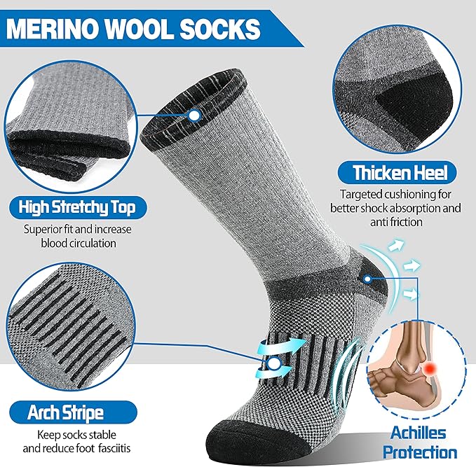 5 Pairs Merino Wool Hiking Socks Warm Thermal Winter Cozy Cushioned Moisture Wicking Socks for Women & Men