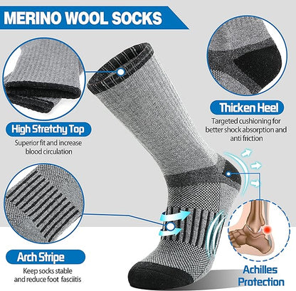 5 Pairs Merino Wool Hiking Socks Warm Thermal Winter Cozy Cushioned Moisture Wicking Socks for Women & Men