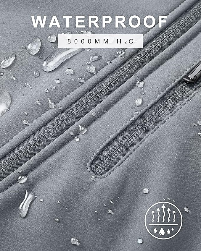 33,000ft Men's Softshell Jacket with Hood Fleece Lined Windbreaker Lightweight Waterproof Jackets for Hiking