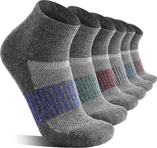 6 Pairs Merino Wool Ankle Running Hiking Socks Compression Support Breathable Thick Cushion No Show Socks for Women Men