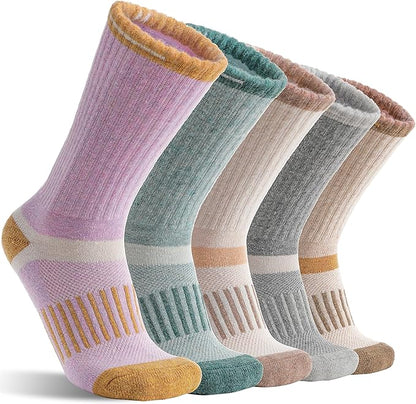 5 Pairs Merino Wool Hiking Socks Warm Thermal Winter Cozy Cushioned Moisture Wicking Socks for Women & Men
