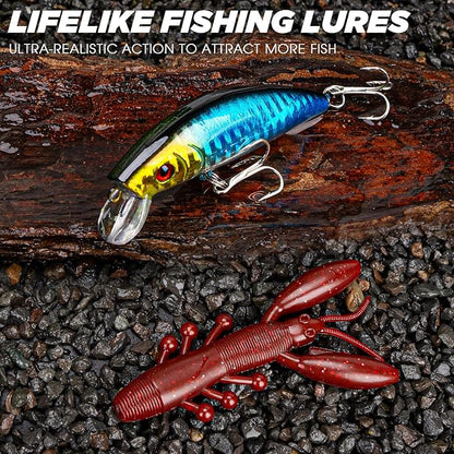 THKFISH 400PCS Fishing Lures Kit, Large 3-Layer Tackle Box with Tackle Included Bass Fishing Accessories Gear Tools Set with Pliers, Fish Scale, Crankbait, Hooks, Weights Sinkers, Gift for Men