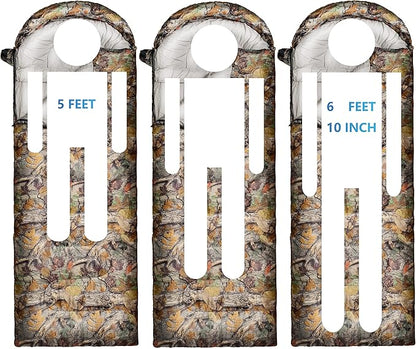 0 Degree Winter Sleeping Bags for Adults Camping (450GSM) - Temp Range (5F–32F) Portable Waterproof Compression Sack- Camping Sleeping Bags for Big and Tall in Env Hoodie: Backpacking Hiking 4 Season