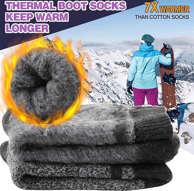 MOGGEI 3 Pairs Thermal Winter Socks for Women & Men Thick Extra Warm Insulated Ski Boot Socks for Cold Weather