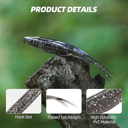 Forked Tail Soft Baits- Realistic Jerk Bait & Fluke Action Soft Lures for Bass, Trout & Crappie - Versatile Freshwater & Saltwater Fishing Bait (2.75"-5")