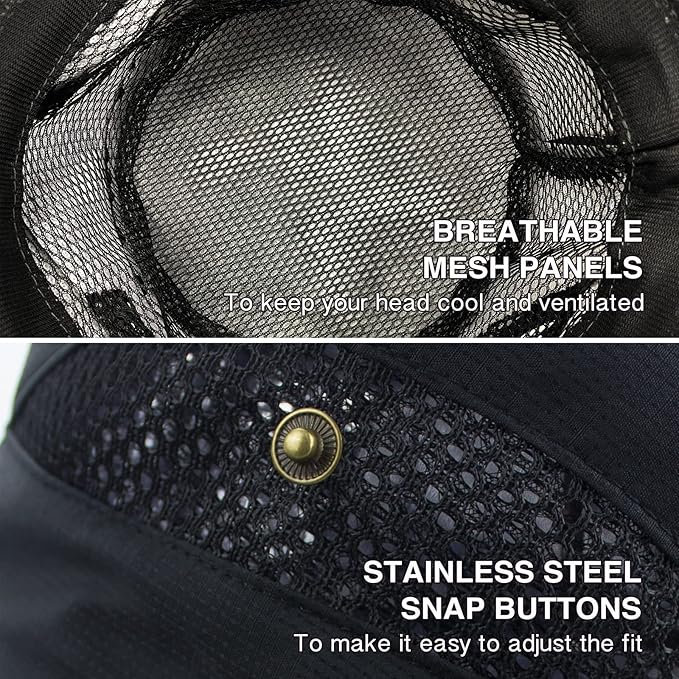 Men's Sun Hat Outdoor UPF50+ Mesh Wide Brim Bucket Safari Cap Foldable Waterproof Boonie Fishing Hats