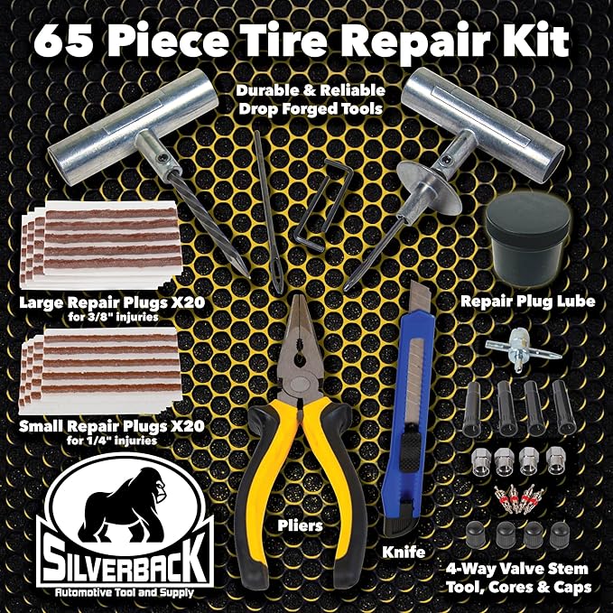 Silverback Automotive Tire Repair Kit for Car, Truck, Off-Roading, 4x4's, Motorcycle, Trailers, ATV, Tractor, Jeep String Repair Kit.