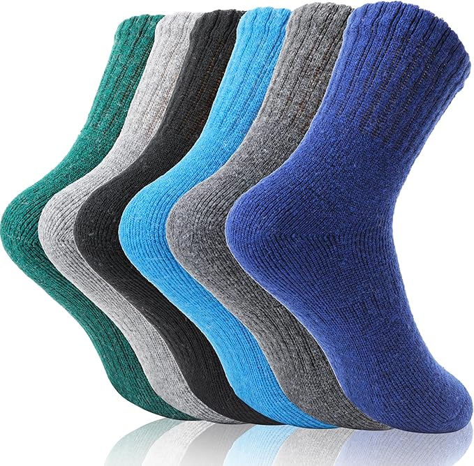 EBMORE Kids Merino Wool Hiking Socks Thermal Winter Warm Thick Boys Toddlers Girls Cushion Crew Socks 6 Pairs