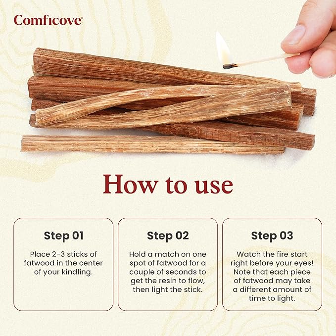 Fatwood Fire Starter Sticks 10 lbs | Premium Resin-Rich Pine Firewood | Fire Stick Ideal for Campfires, Fireplaces, Bonfires | Easy Fire Start with 2 Sticks | Camping Essentials | Comficove