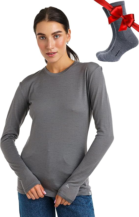 Merino.tech Merino Wool Base Layer Women - 100% Merino Wool Heavyweight, Midweight, Lite Long Sleeve Thermal Shirt and Socks