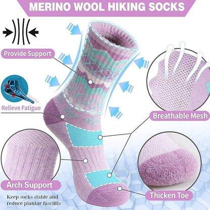 EBMORE Womens Merino Wool Hiking Socks Thermal Warm Winter Crew Cushion Work Boot Outdoor Socks 5 Pairs