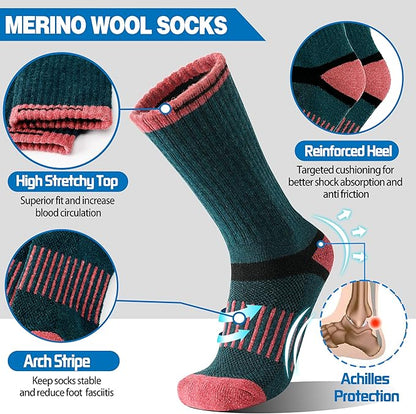5 Pairs Merino Wool Hiking Socks Warm Thermal Winter Cozy Cushioned Moisture Wicking Socks for Women & Men