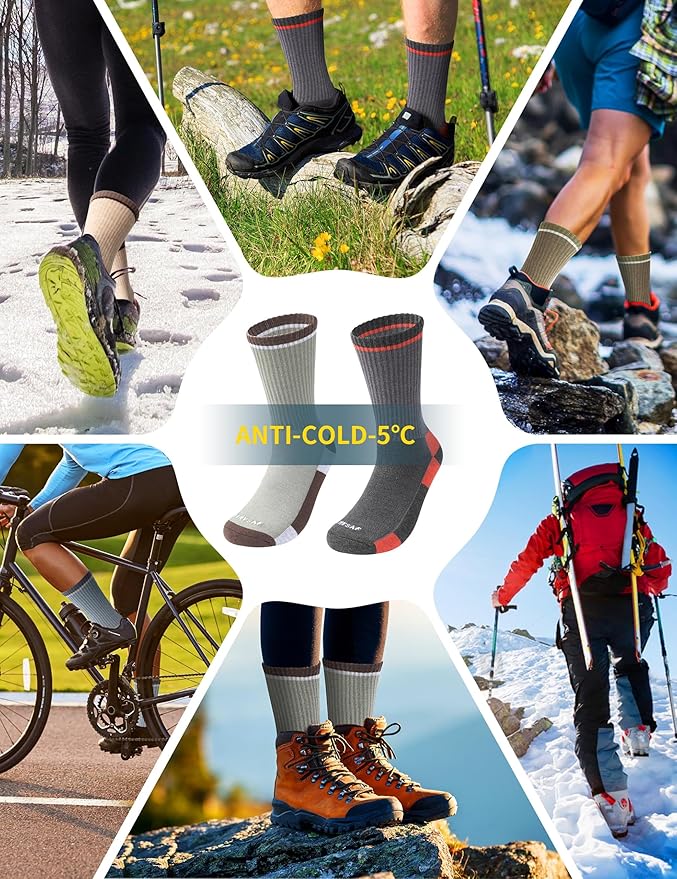 Wool Hiking Socks for Men - Women Lightweight Crew Merino Wool Socks with Cushion for Camping Hunting Work,4 pack