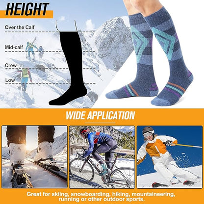 3 Pairs Merino Wool Ski Socks for Womens Mens Thermal Winter Warm Thick Knee High Socks for Skiing Snowboarding