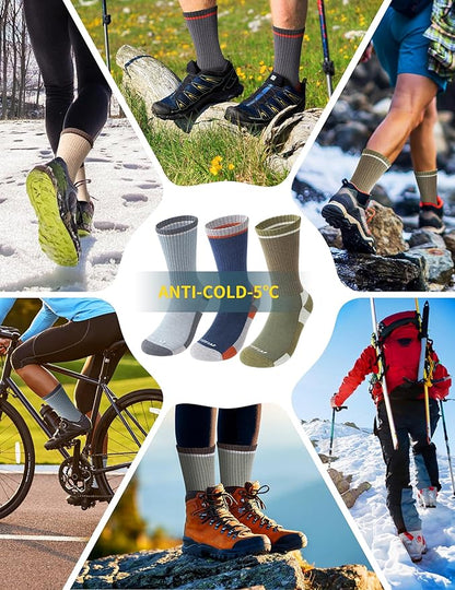 Wool Hiking Socks for Men - Women Lightweight Crew Merino Wool Socks with Cushion for Camping Hunting Work,4 pack