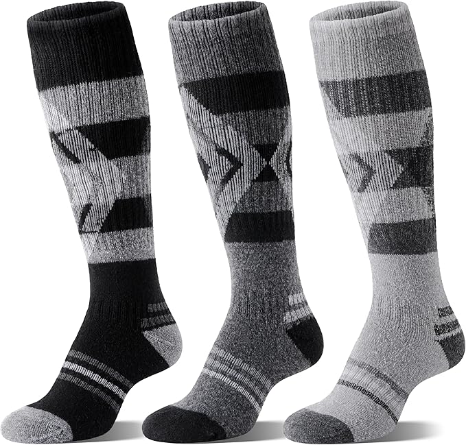 3 Pairs Merino Wool Ski Socks for Womens Mens Thermal Winter Warm Thick Knee High Socks for Skiing Snowboarding