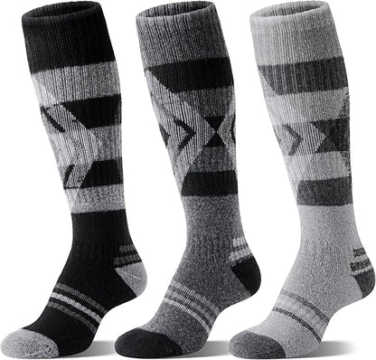 3 Pairs Merino Wool Ski Socks for Womens Mens Thermal Winter Warm Thick Knee High Socks for Skiing Snowboarding