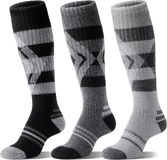 3 Pairs Merino Wool Ski Socks for Womens Mens Thermal Winter Warm Thick Knee High Socks for Skiing Snowboarding