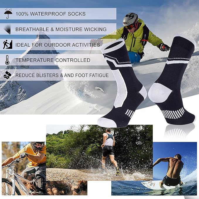 RANDY SUN Waterproof Socks, Unisex Hiking Wading Trail Running Kayaking Crew Socks