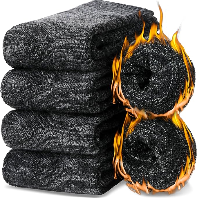EBMORE Merino Wool Thermal Warm Socks Thick Winter Hiking Cozy Crew Comfy Cushioning Socks 4 Pairs for Women Men