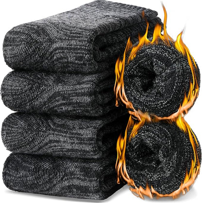 EBMORE Merino Wool Thermal Warm Socks Thick Winter Hiking Cozy Crew Comfy Cushioning Socks 4 Pairs for Women Men
