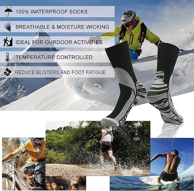 RANDY SUN Waterproof Socks, Unisex Hiking Wading Trail Running Kayaking Crew Socks