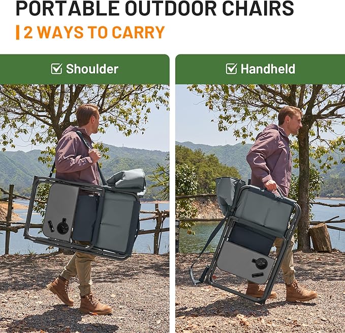 TIMBER RIDGE XXL Foldable Directors Chair with Side Table, Extra Wide Camping Chairs for Adults Heavy Duty Supports 500 lbs, Oversized Folding Lawn Chair for Picnic Beach Sports Fishing, Grey-2 Pack