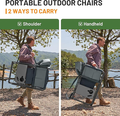 TIMBER RIDGE XXL Foldable Directors Chair with Side Table, Extra Wide Camping Chairs for Adults Heavy Duty Supports 500 lbs, Oversized Folding Lawn Chair for Picnic Beach Sports Fishing, Grey-2 Pack