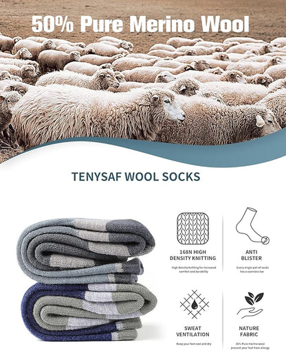 Wool Hiking Socks for Men - Women Lightweight Crew Merino Wool Socks with Cushion for Camping Hunting Work,4 pack