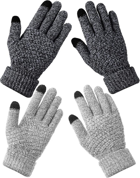 Geyoga 2 Pairs Women's Winter Touch Screen Gloves Soft Warm Fleece Lined Knit Elastic Cuff Winter Texting Gloves